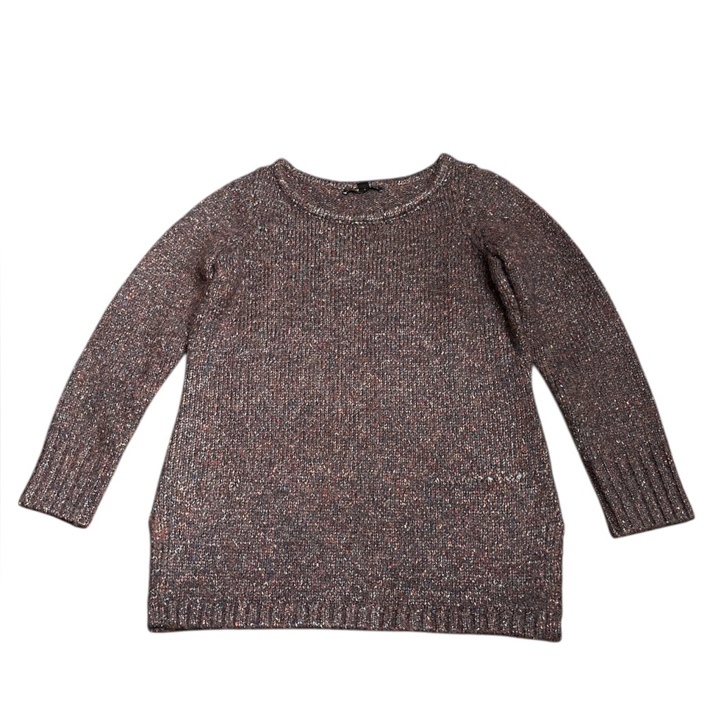 Boston Proper women’s chunky knit pullover sweater purple w/ multicolor flecks S